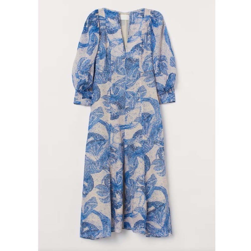 H&M Premium Selection Mosaic-Patterened Organic Silk Midi Dress NWOT